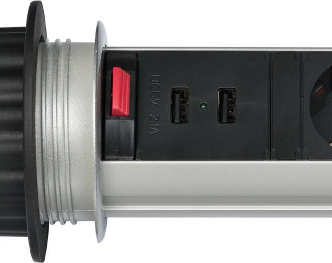 Brennenstuhl Tower Power USB-Charger 3-stopcontacten 2m - Zilver/Zwart