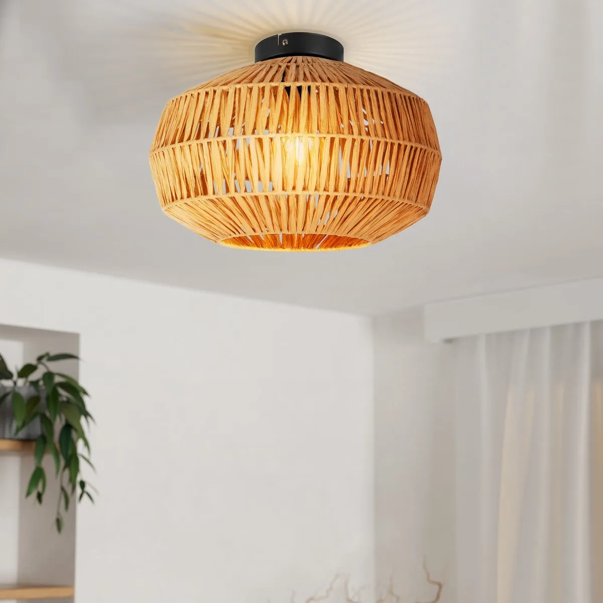 Eglo Sheldon Plafondlamp E27 - Ø38cm - Zwart/Natuurlijk