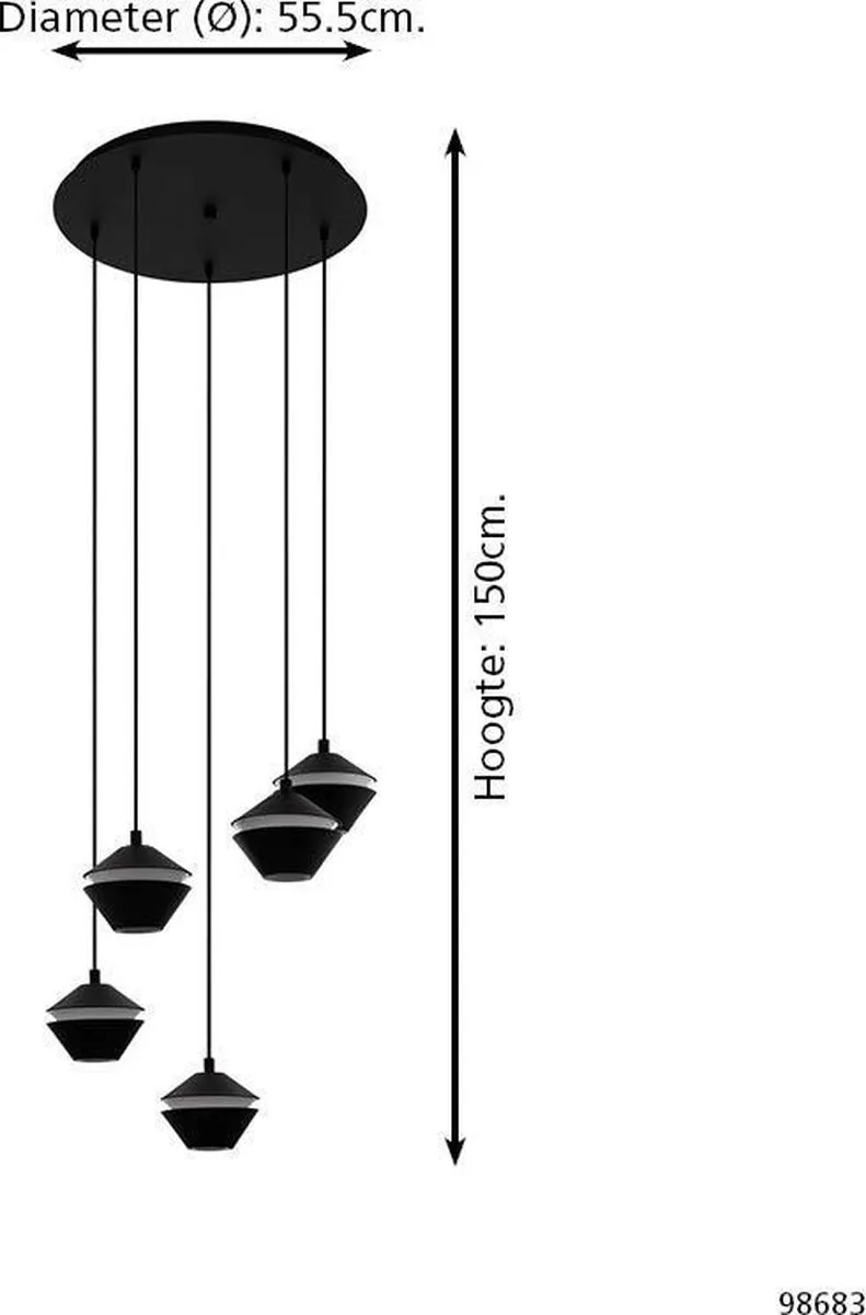 Eglo Perpigo Hanglamp GU10 - 3 Lichtpunten - Zwart/Wit - afbeelding 6 van 6