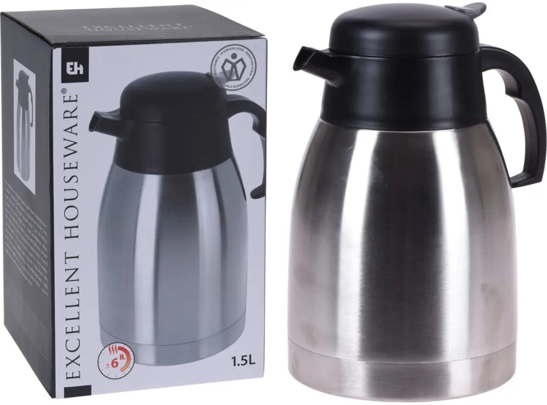 Excellent Houseware RVS Thermoskannen 1500ml - 3 Stuks - Zilver