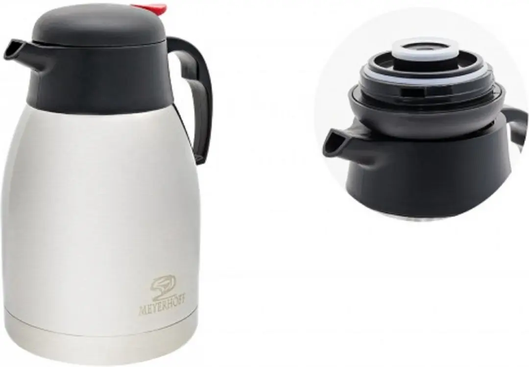Meyerhoff Thermoskan 1.5L RVS Isoleerkan - Drukknop - Zwart/Zilver