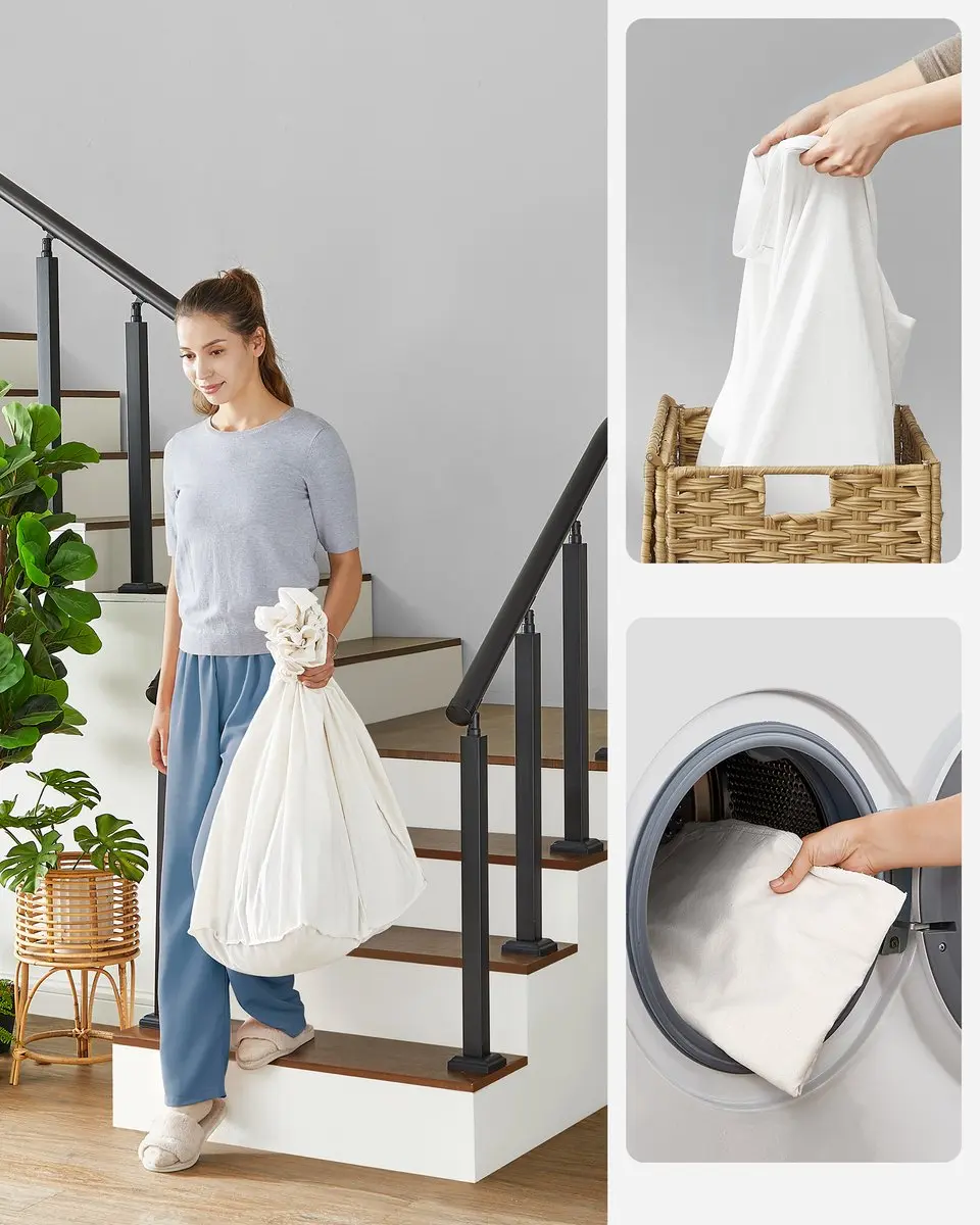 Songmics Wasmand met Deksel 150L - 3 Compartimenten - Met Wielen - afbeelding 6 van 6
