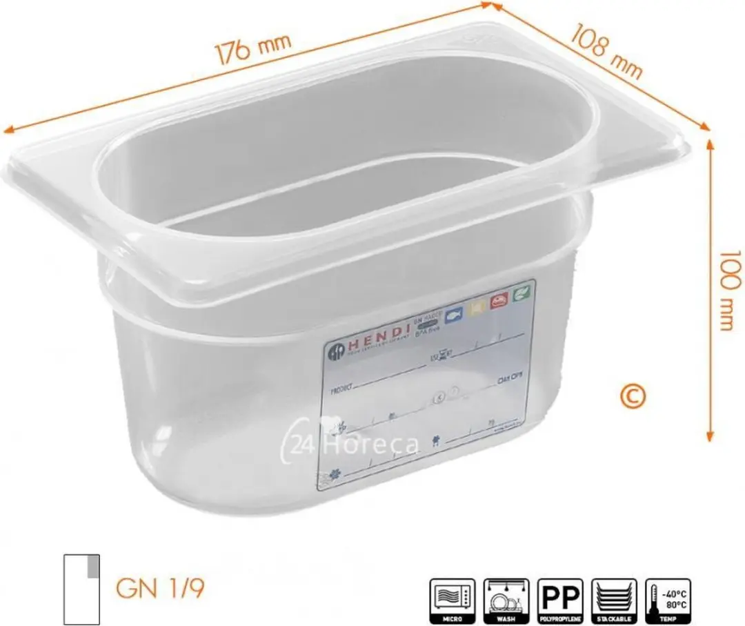 HENDI GN1/1 Luchtdichte Gastronorm Bak 0,9L - Transparant