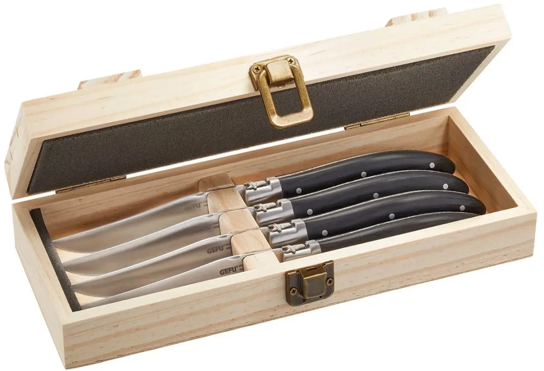 GEFU BASCO Steakmesserset 4-delig - Zwart - Houten box - afbeelding 6 van 6