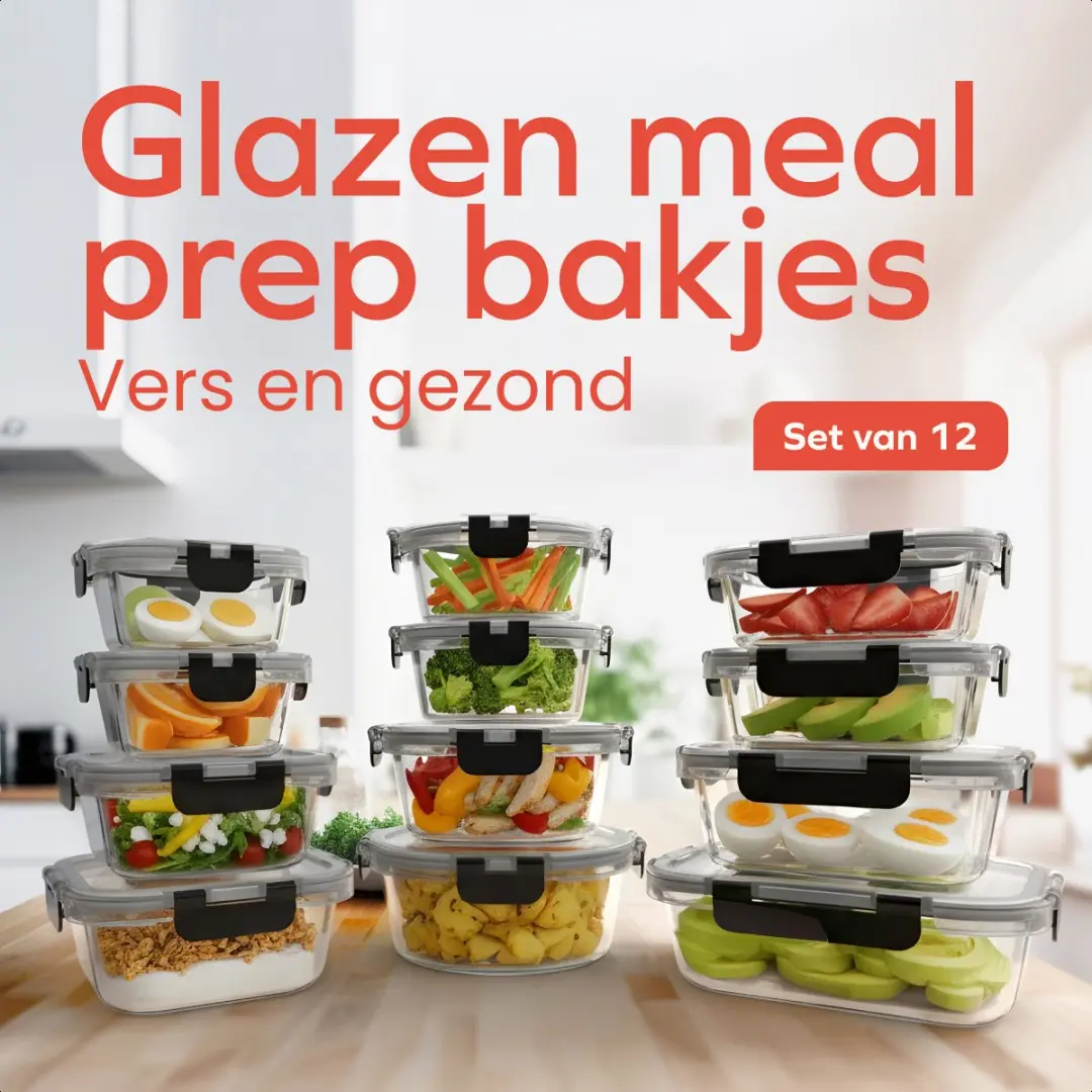 KitchenBrothers Meal Prep Glasbakjes 12-delig - 6,79L - BPA-vrij