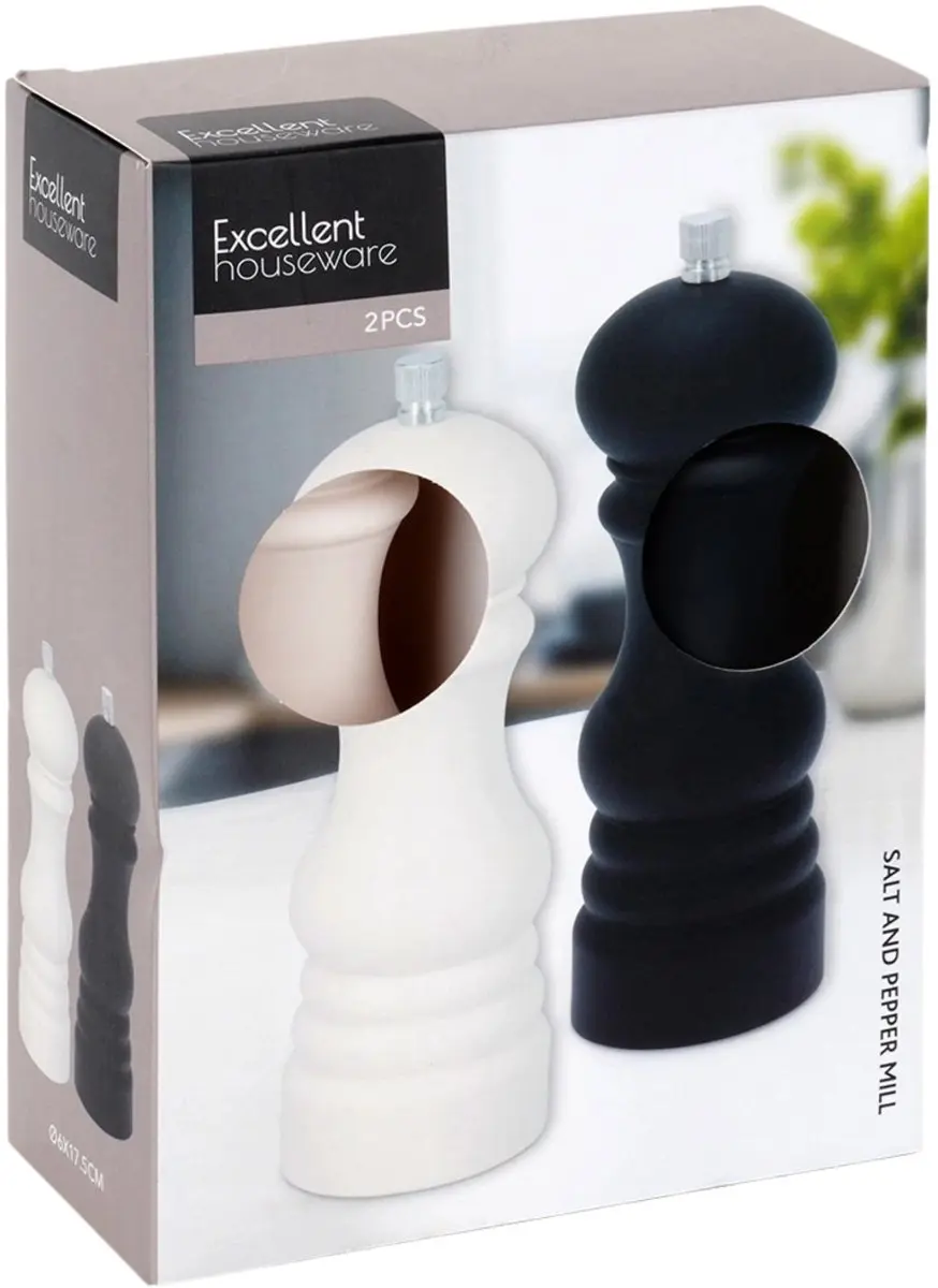 Excellent Houseware Pepermolen & Zoutmolen Set 17,5cm - Zwart/Wit