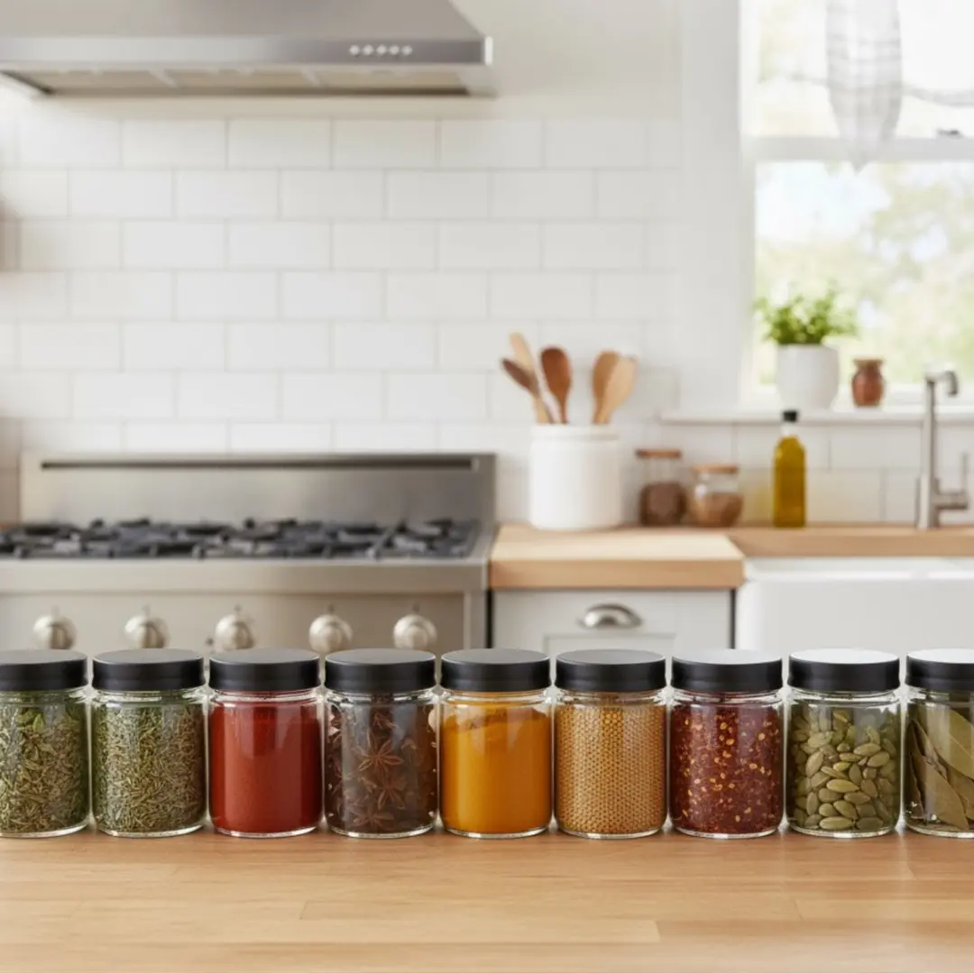 Excellent Houseware Kruidenpotjes 12x - 50ml Glas - Luchtdicht