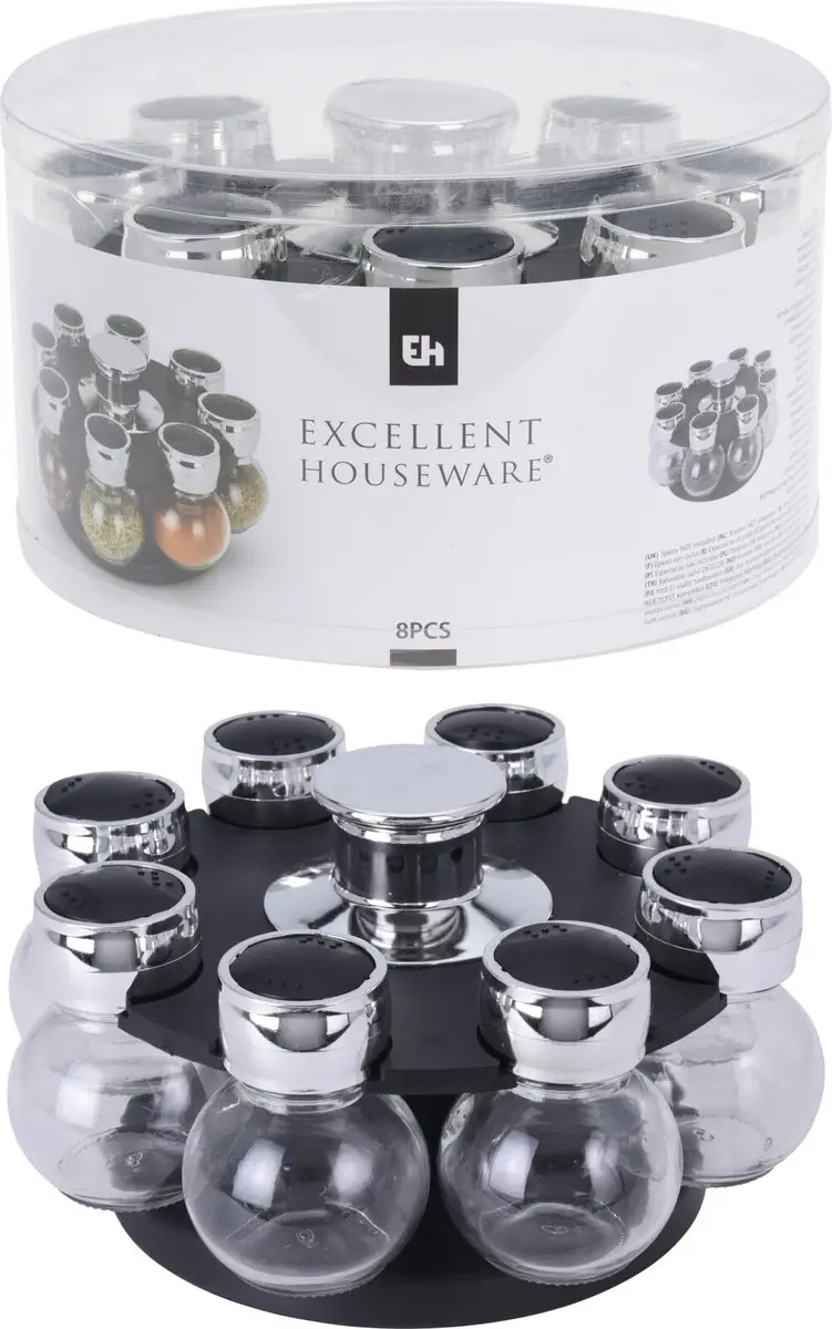 Excellent Houseware Kruidenrek met 8 Strooipotjes - D6 x H8cm - Transparant - afbeelding 3 van 3
