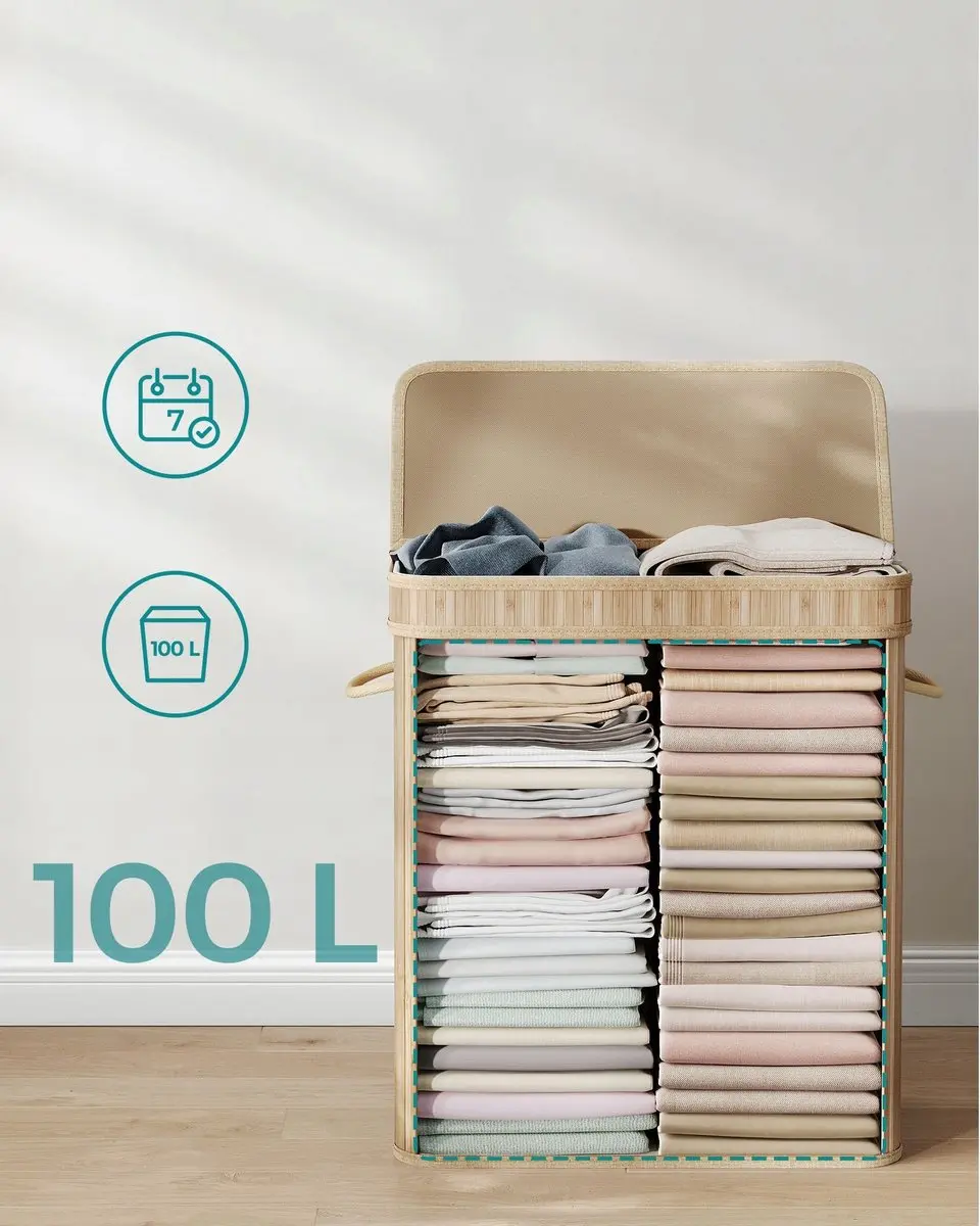 Songmics Bamboe Wasemmer 100L - Beige