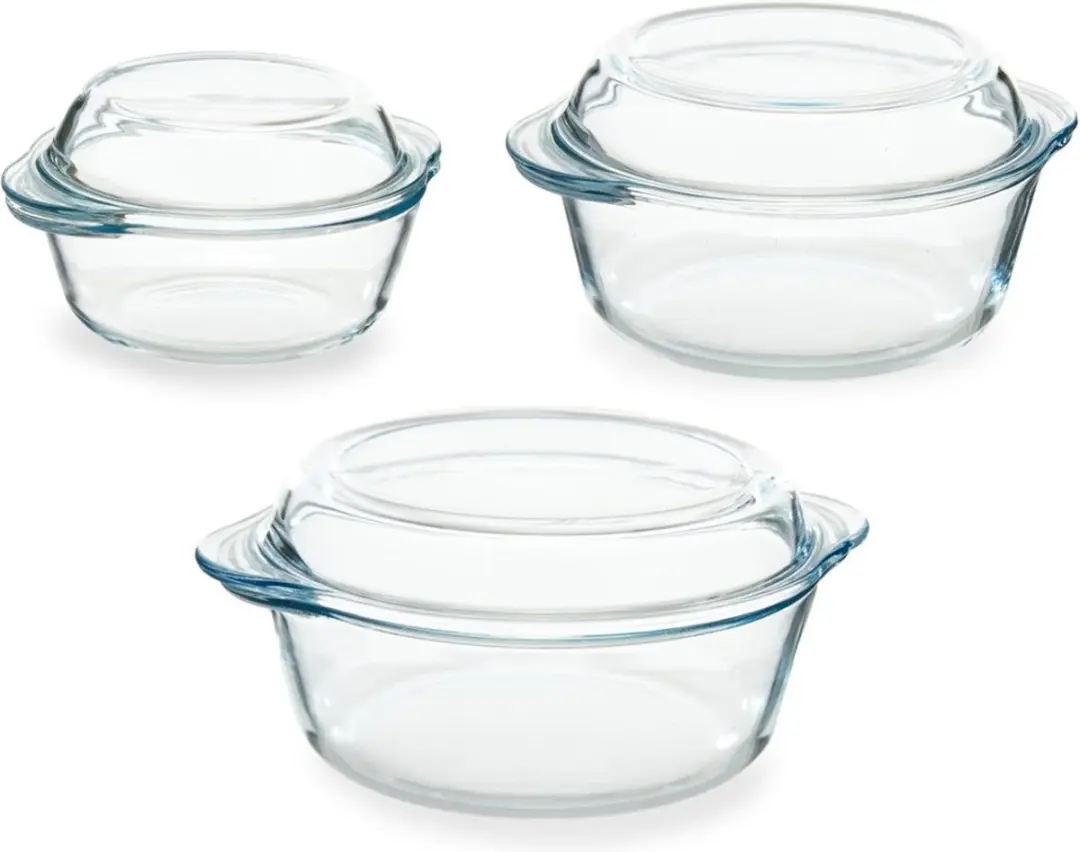 Pasabahce Ovenschalen met deksel set 3-delig - 4,4L Transparant