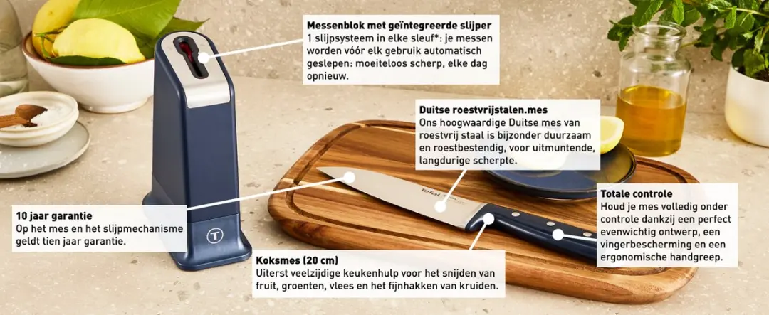 Tefal EverSharp K297S244 Koksmes Blok - 5 Messen 20cm - Zelfslijpend