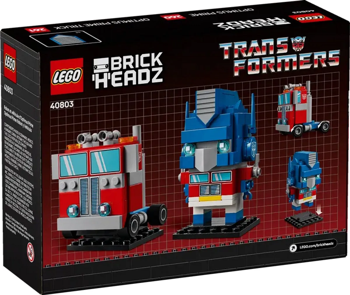 LEGO Transformers Brickheadz 40803 Optimus Prime - 237 Stukken - Blauw/Rood