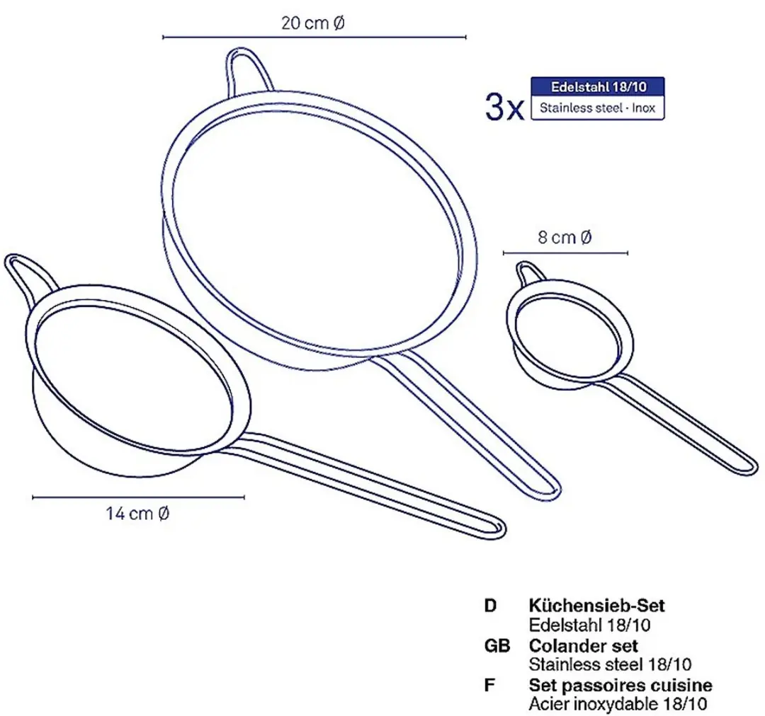 Kela Keukenzeef Set 3 Stuks - 20cm - 18/10 Staal - afbeelding 6 van 6