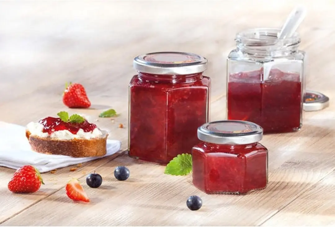 Leifheit Jampot Zeshoekig 106ml - Glas met Zilveren Deksel