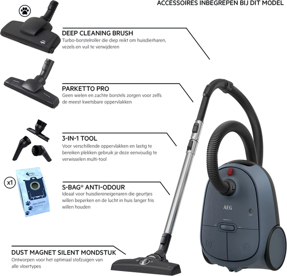 AEG AB61A4DB Animal 6000 Stofzuiger - 650W - 3,5L - Denim Blue