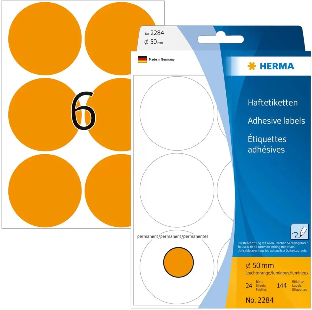 Herma Weckpot Stickers Rond Ø50mm - 144 Stuks - Oranje