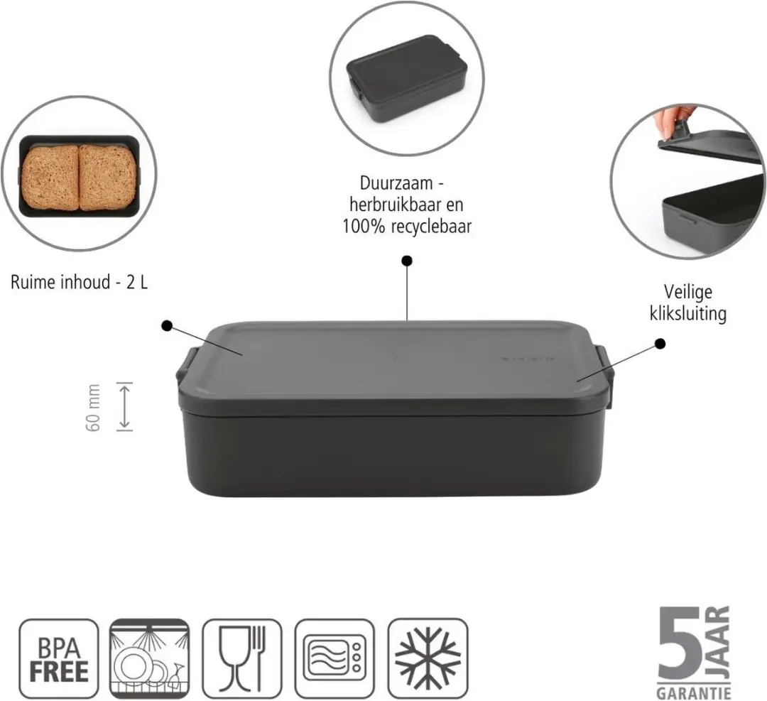 Brabantia Make & Take Lunchbox 203060 - 2L - Dark Grey