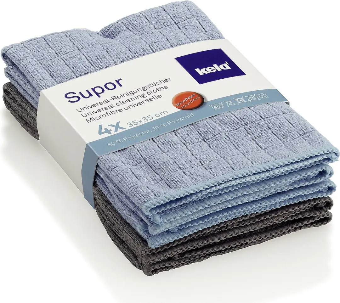 Kela Supor Microvezeldoek Set - 4 Stuks - Blauw