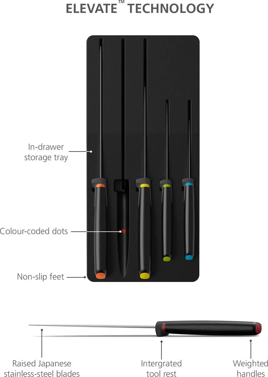 Joseph Joseph Store Messenset in Houder - 3 Messen - 6 Stuks