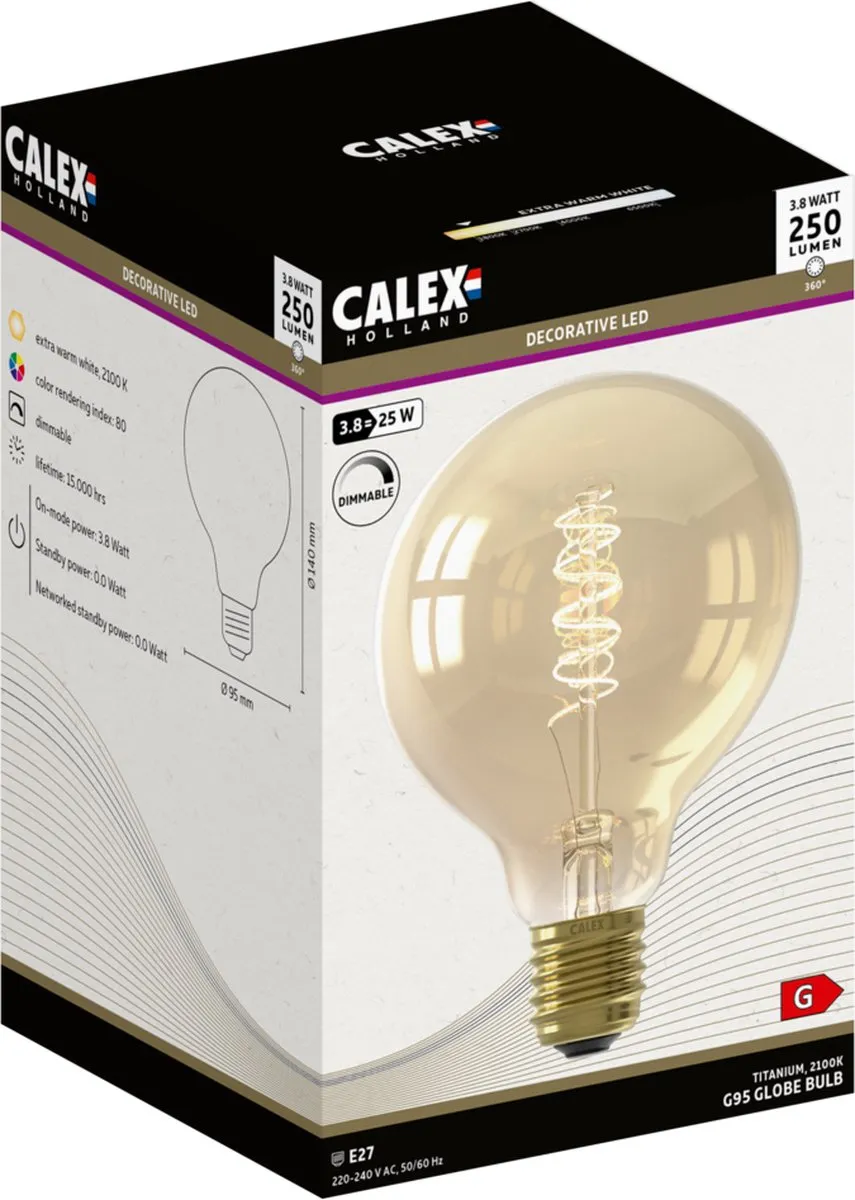 Calex LED Lamp E27 ST64 5.5W - Goud - 3-staps dimbaar - afbeelding 6 van 6