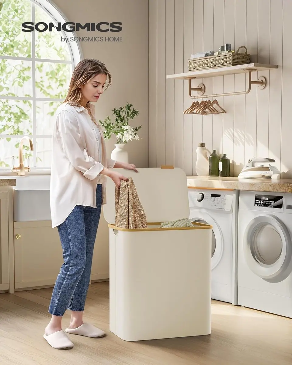 Songmics LCB515W01 Wasmand 3-vaks 150L - Crèmewit