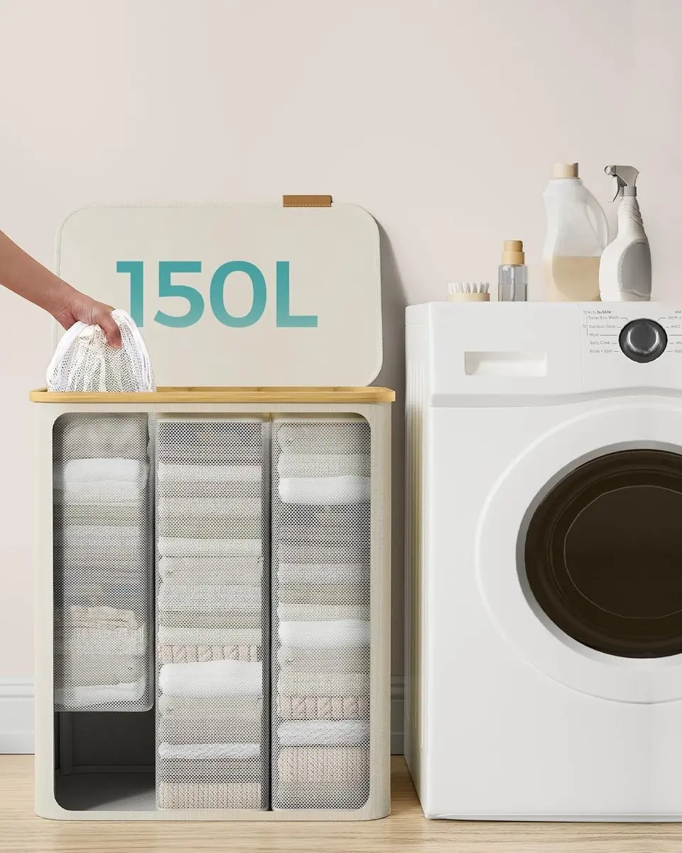 Songmics LCB515W01 Wasmand 3-vaks 150L - Crèmewit