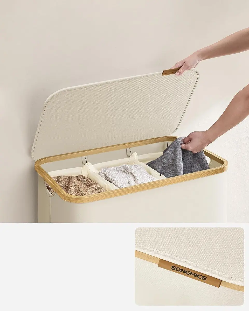 Songmics LCB515W01 Wasmand 3-vaks 150L - Crèmewit