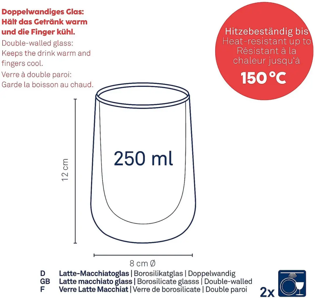 Kela Latte Macchiato Glas 250ml - Set van 2