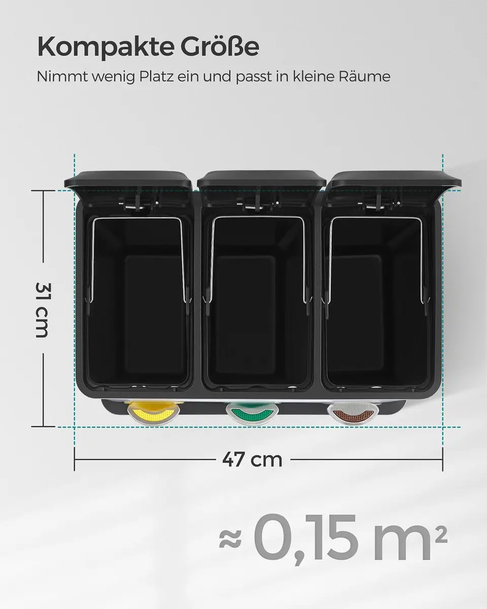 Songmics Keukenafvalbak Pedaal 3 Compartimenten 24L - Zwart