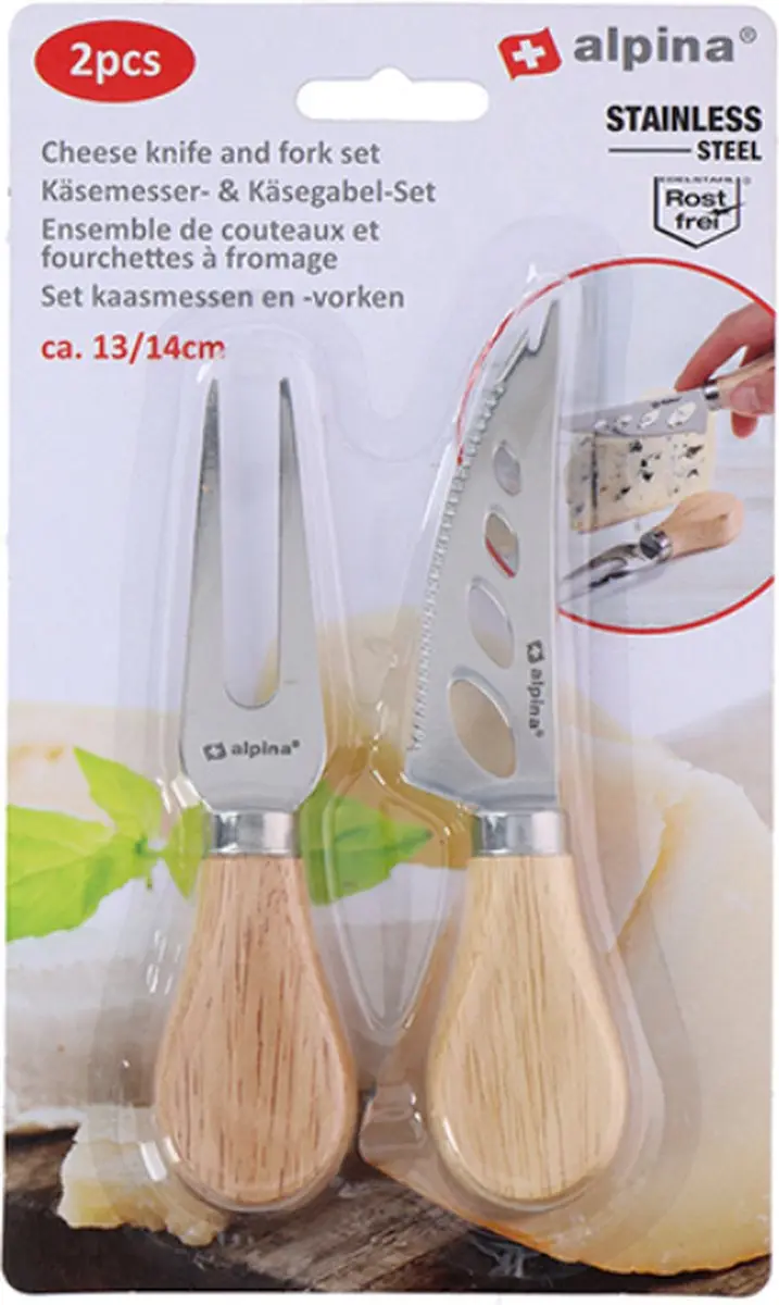 Alpina Kaasmes & Kaasvork RVS/Hout - 2 Stuks