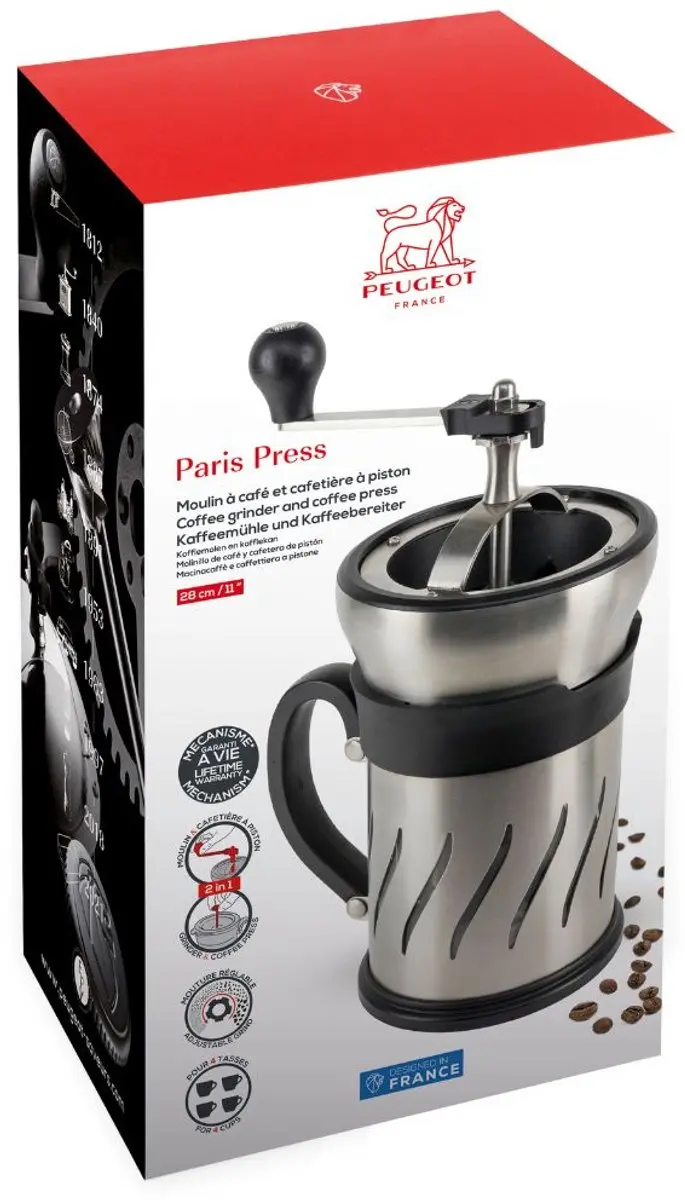 Peugeot Paris Press Koffiemolen & Cafetière 15cm - RVS - afbeelding 6 van 6