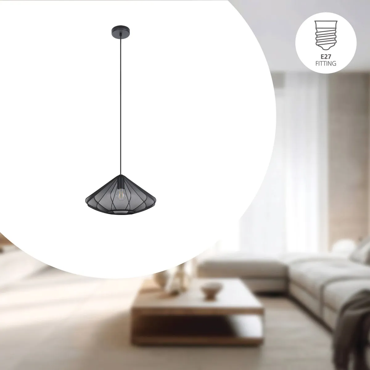 Eglo Dolwen Hanglamp E27 - Ø42,5cm - Zwart - afbeelding 6 van 6