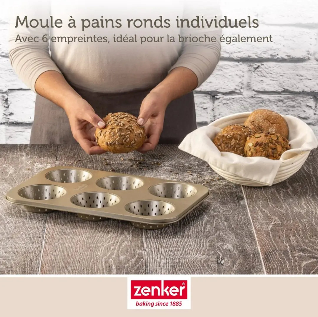 Zenker Mal voor ronde broodjes 6 holtes 33x22cm - Goud