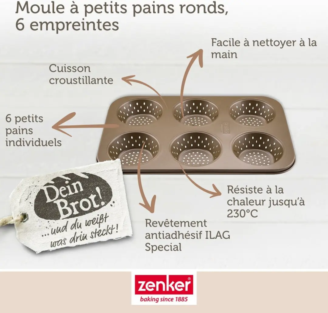 Zenker Mal voor ronde broodjes 6 holtes 33x22cm - Goud