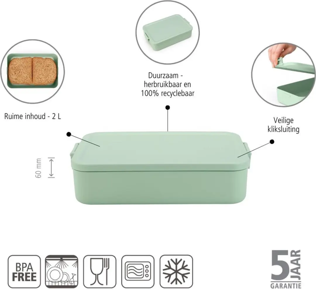 Brabantia Make & Take Lunchbox 2L Jade Green - 2-delig