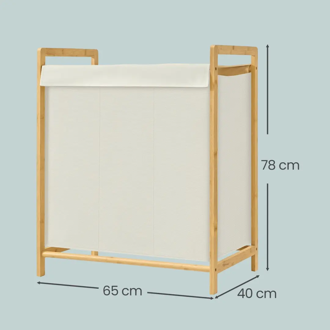 Songmics Wasmand RLH103WD01 - 3 Vakken 150L - Bamboe Frame