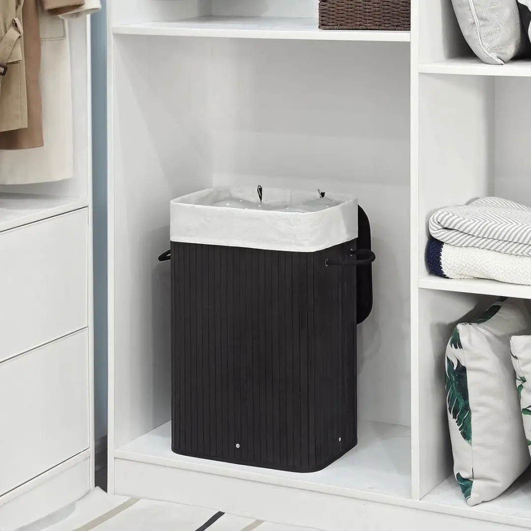 Songmics Opvouwbare Wasmand Bamboe 72L - Zwart - afbeelding 6 van 6