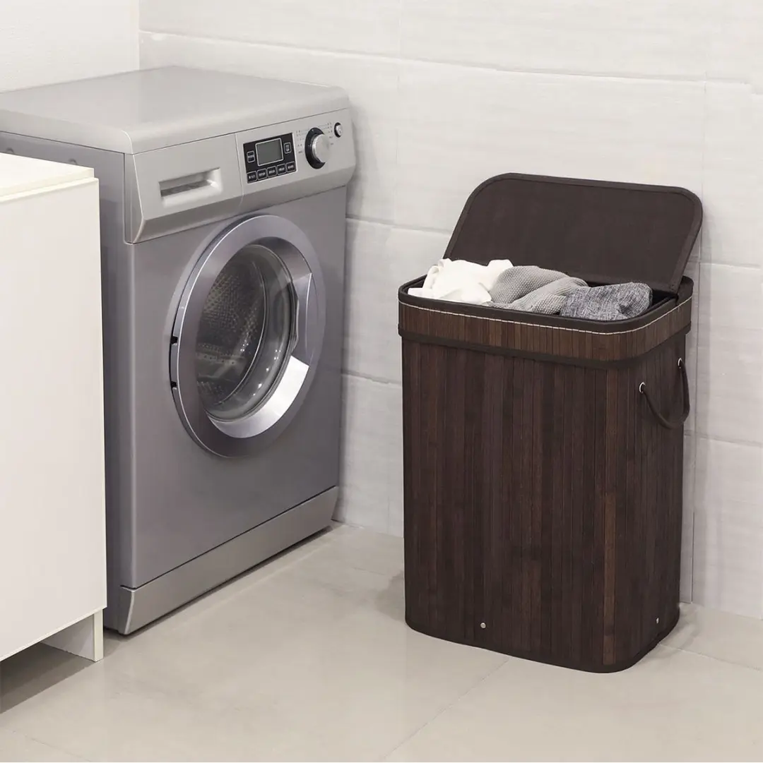 Songmics Opvouwbare Wasmand Bamboe 72L - Zwart