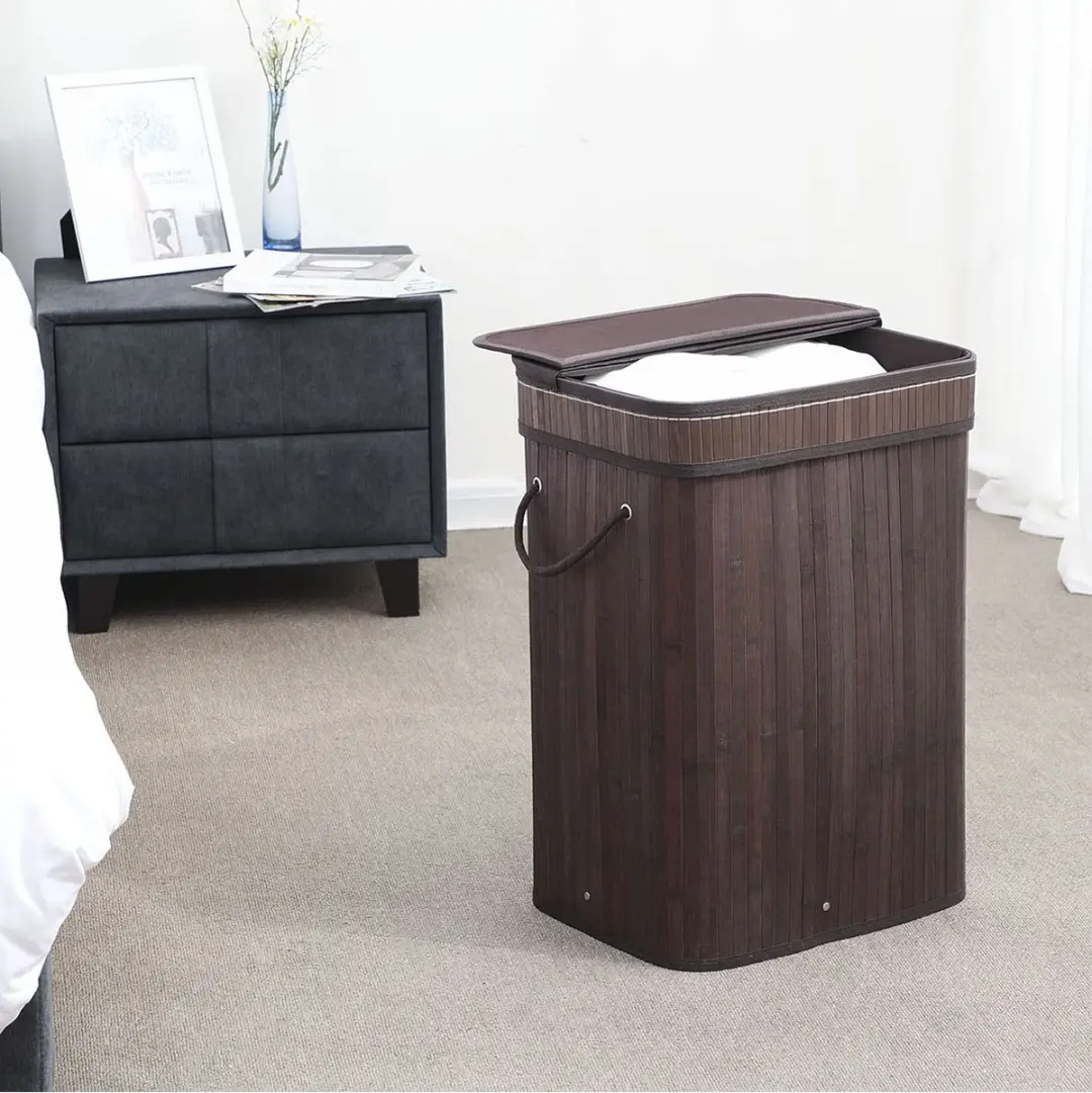 Songmics Opvouwbare Wasmand Bamboe 72L - Zwart