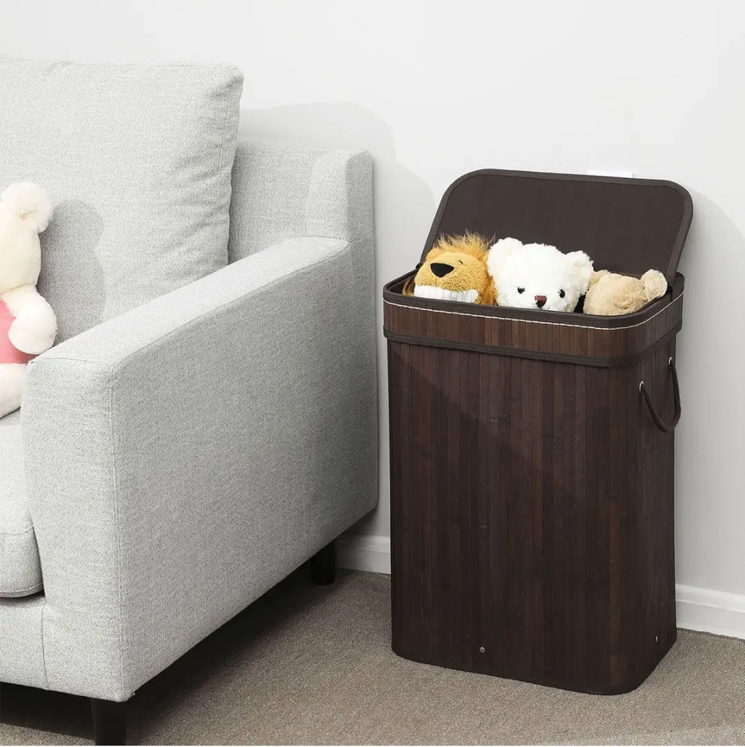 Songmics Opvouwbare Wasmand Bamboe 72L - Zwart