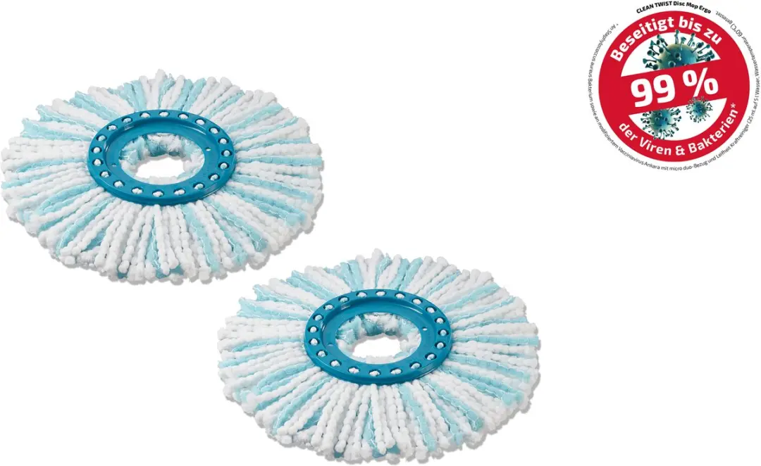Leifheit CLEAN TWIST Disc Mop micro 52115 - 2 Stuks - Wit/Turkoois