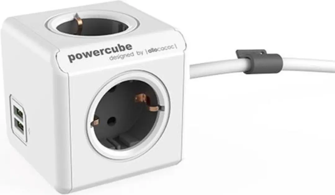 Allocacoc PowerCube Extended USB DE - Grijs - 4 Stopcontacten 2 USB