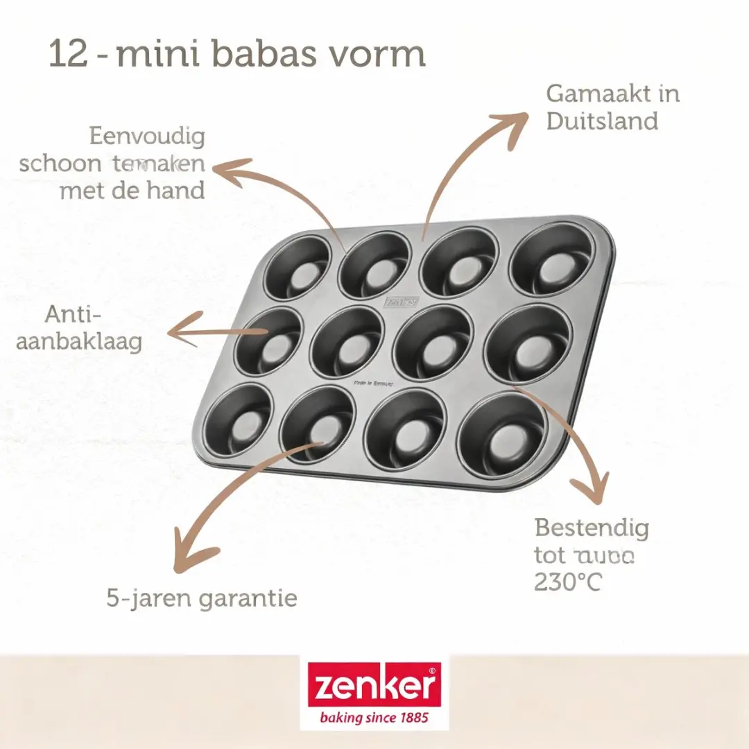 Zenker Bakkerijset Rum Baba 12 Stuks - 38,5x26,5cm Zwart