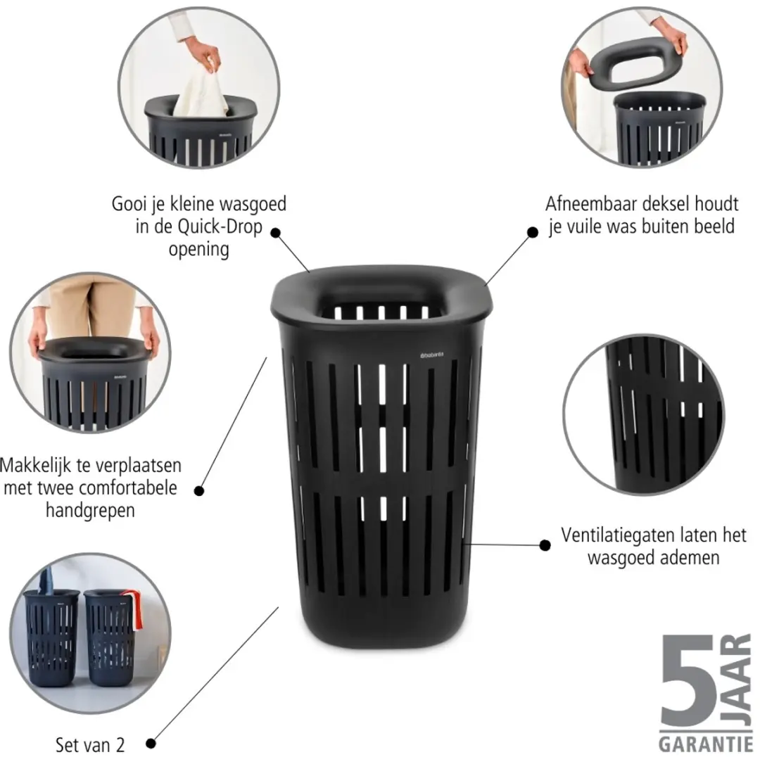 Brabantia Collect-It Wasmand 55L - Set van 2 - Zwart - afbeelding 6 van 6