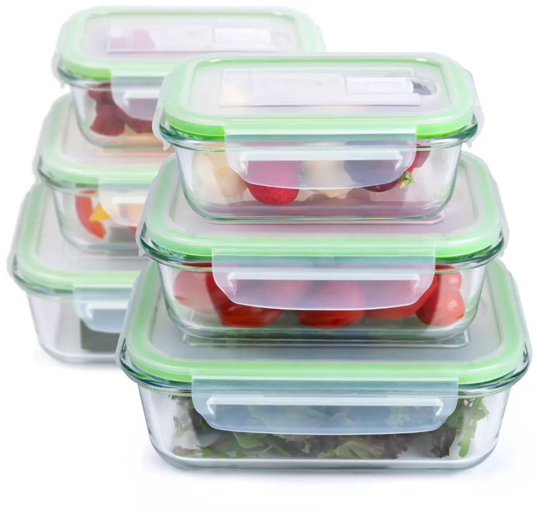 Alpina Glazen Vershoudbakjes 12-delig - 370ml/640ml/1050ml - Groen