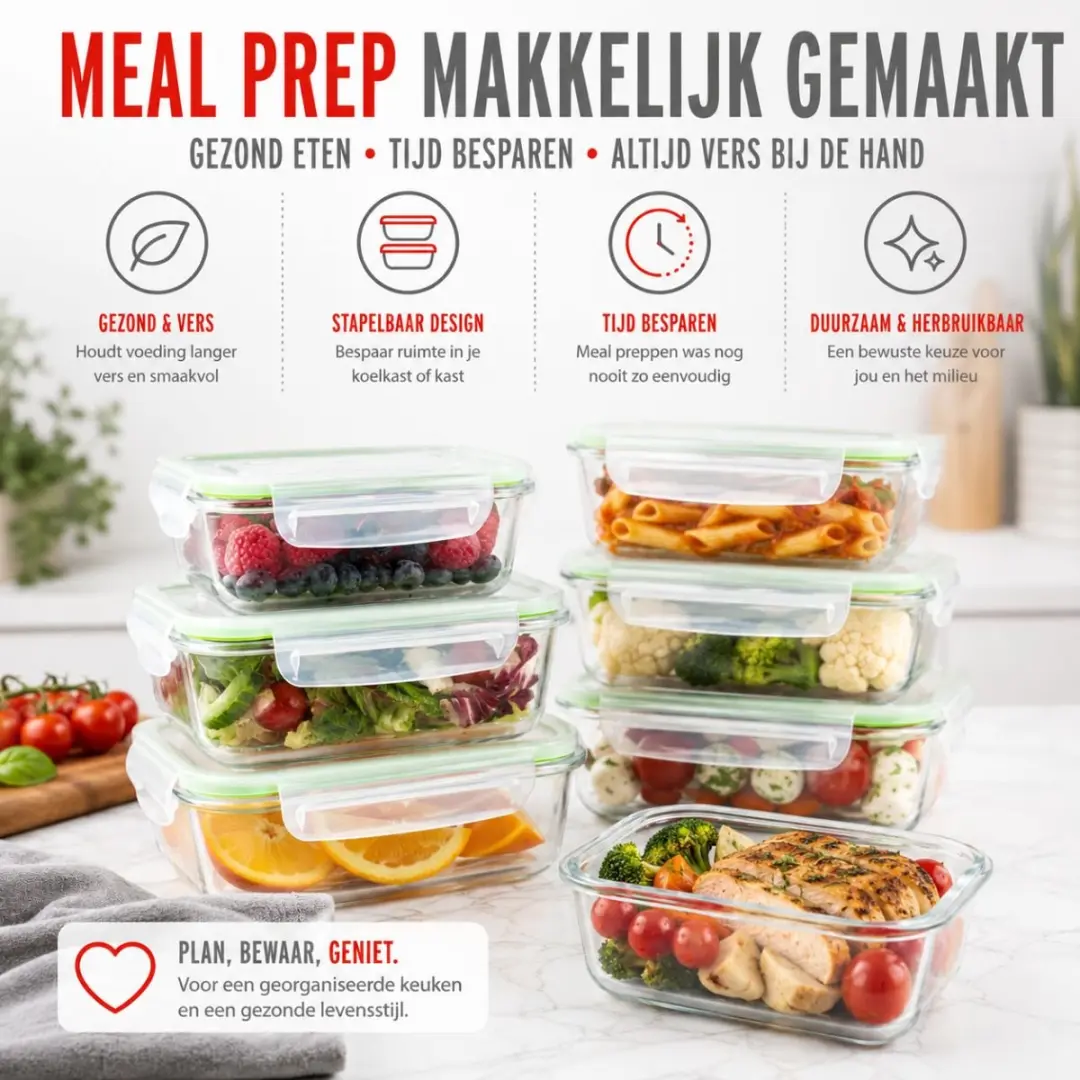 Alpina Glazen Vershoudbakjes 12-delig - 370ml/640ml/1050ml - Groen