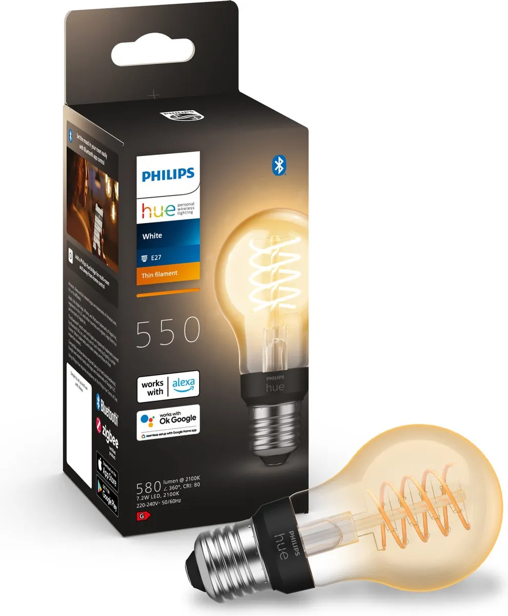 Philips Hue A60 E27 Filamentlamp - 7,2W - 2100K - Amber