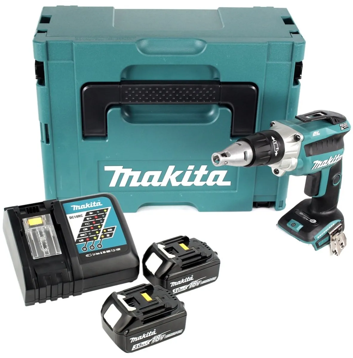 Makita DFS 250 RFJ Droogbouwschroevendraaier 18V - 2x 3.0Ah + Lader + Makpac