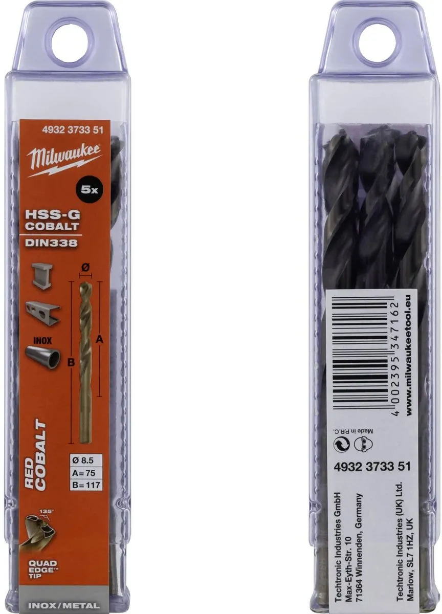 Milwaukee Metaalboren HSS-G Cobalt 8,5mm - 5 Stuks - afbeelding 6 van 6