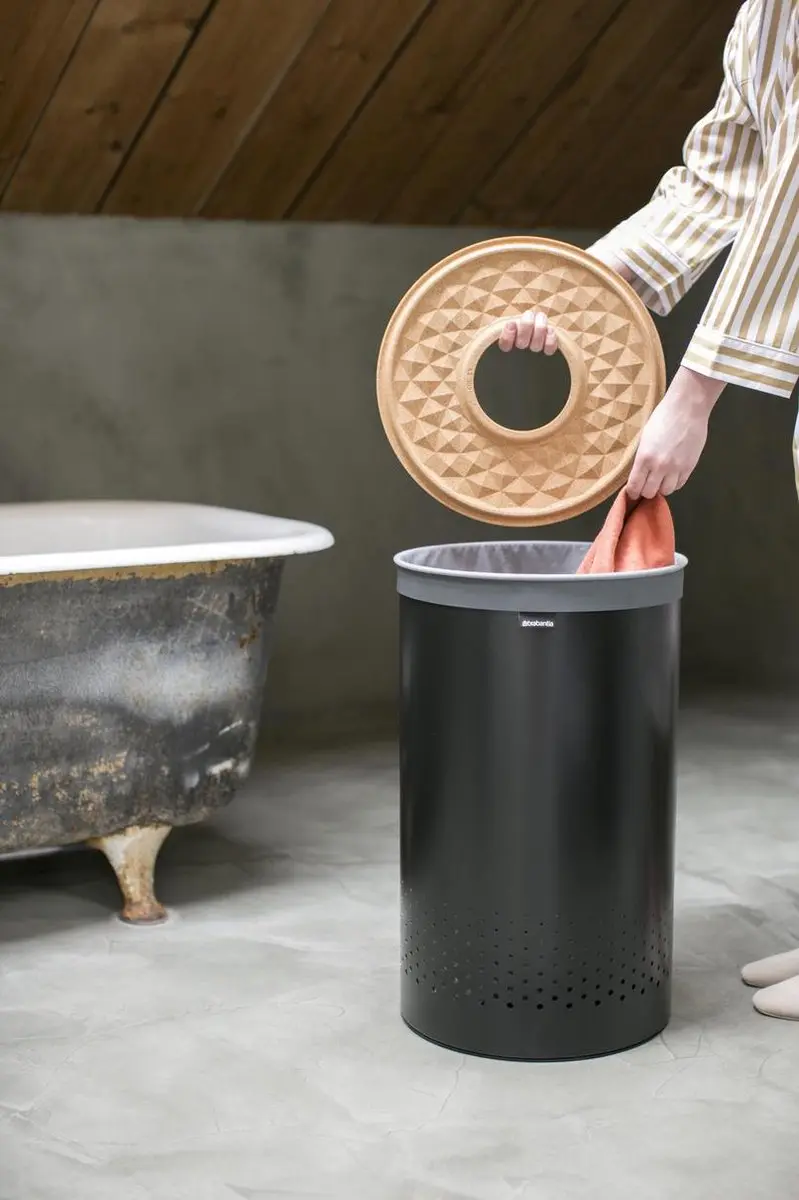 Brabantia Wasmand 60L Matt Black - met Kurken Deksel